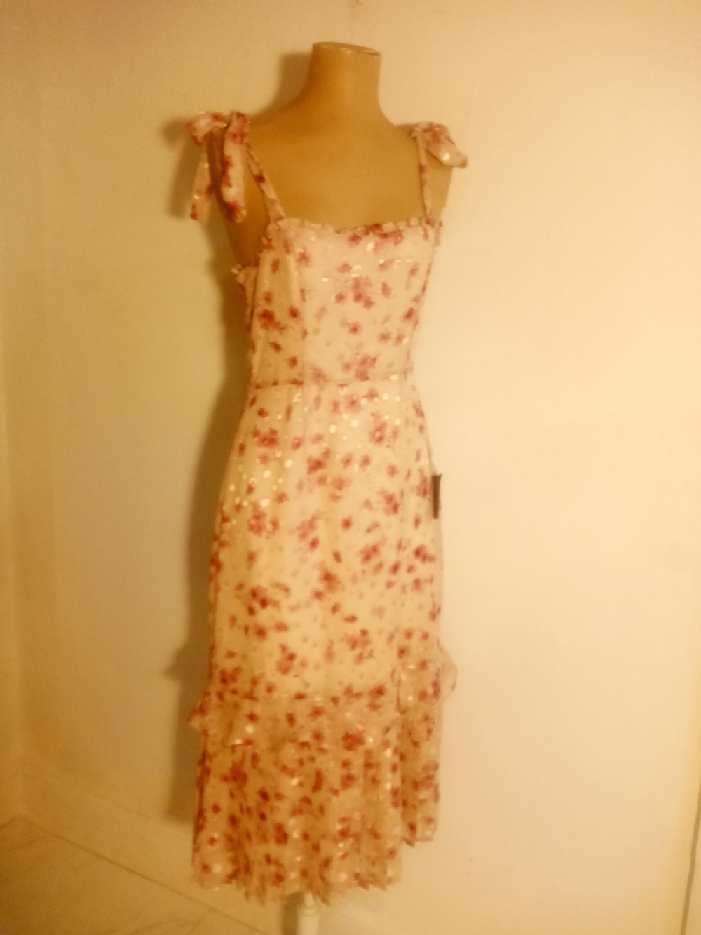 Lulu's Cream Midi Dress with Pink Floral Details